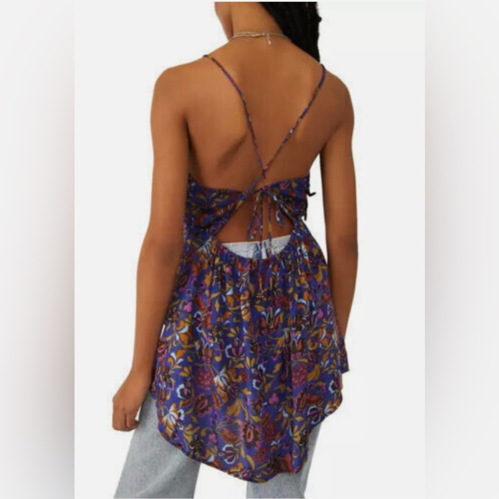Free People Pixie Floral Print V-Neck Sleeveless Tie Open Back Tunic NWT size XL - Picture 9 of 9
